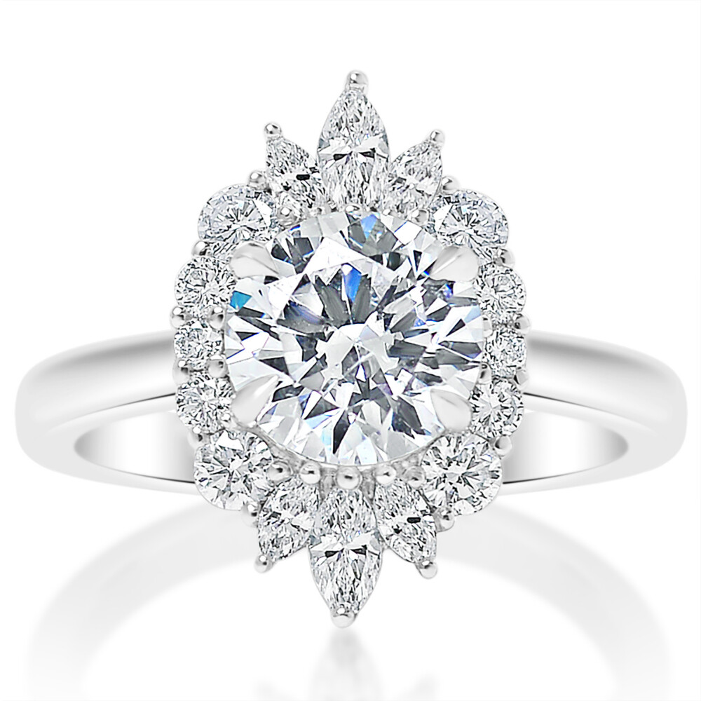 Round Diamond Triple Pointed Engagement Ring