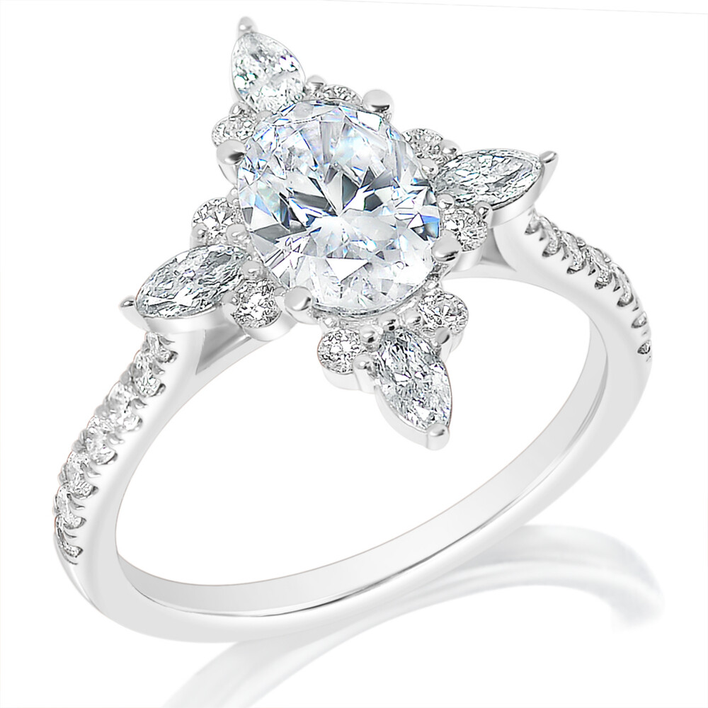 Oval Diamond Kite Halo Engagement Ring