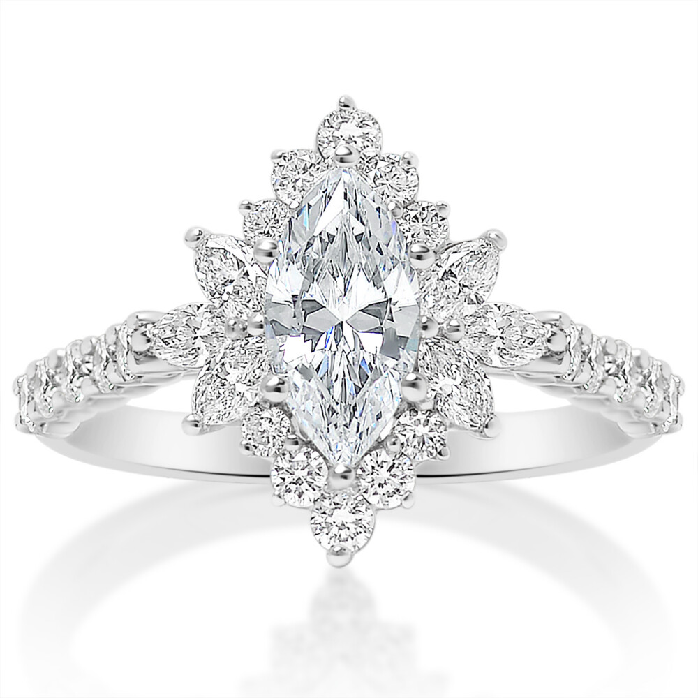 Marquise Diamond Petal Halo Engagement Ring
