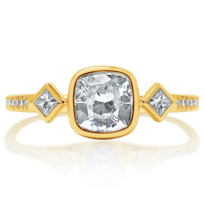 Cushion Diamond Princess Sidestone Bezel Engagement Ring