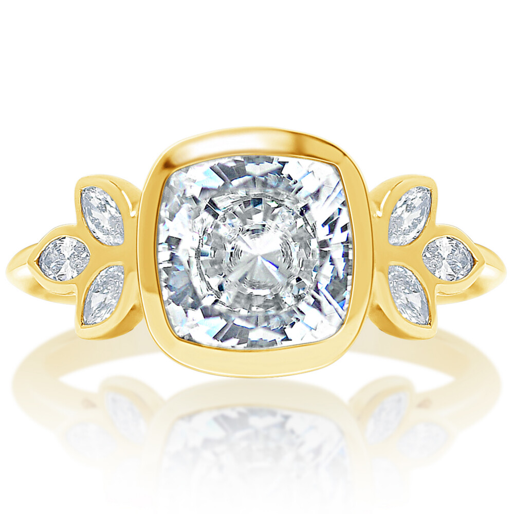 Cushion Halo Petal Cluster Bezel Engagement Ring