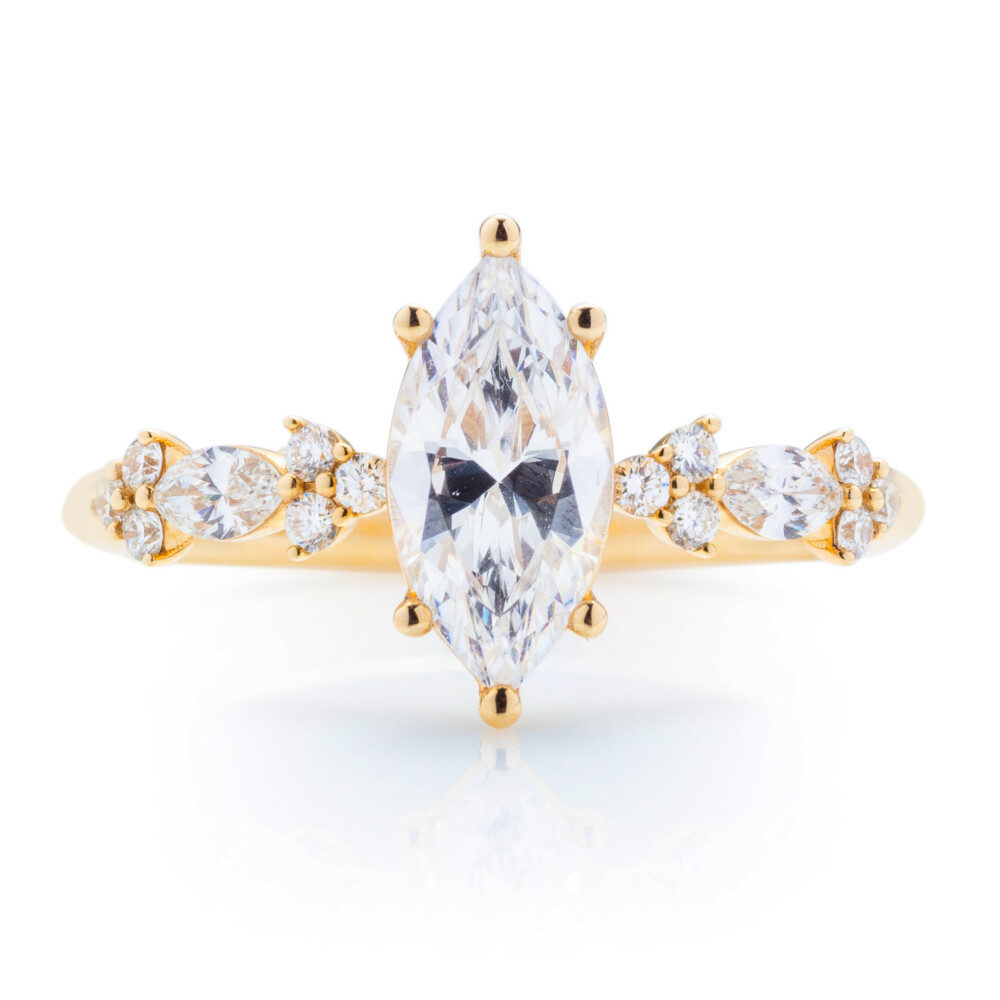 Marquise and Round Cluster Shank Engagement Ring