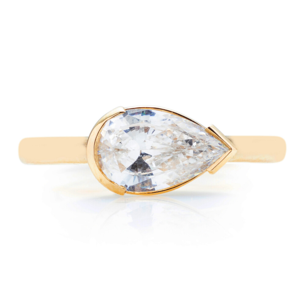 Pear Half Bezel East West Engagement Ring