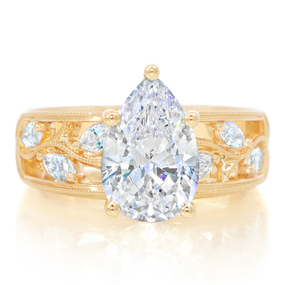 Pear Vine Design Milgrain Engagement Ring