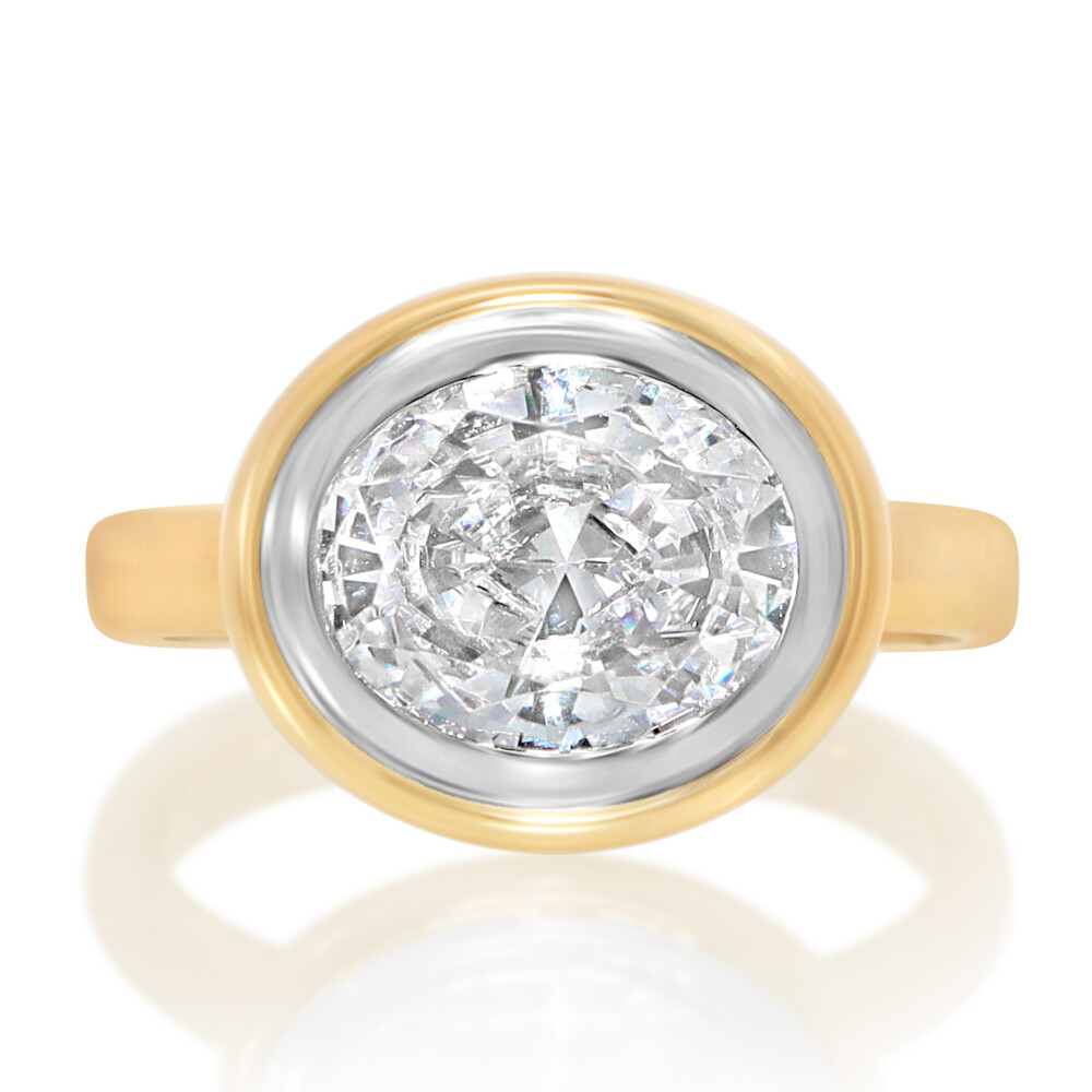 Two Tone Double Bezel Solitaire Engagement Ring