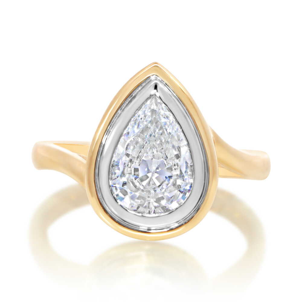 Double Bezel Asymmetrical Solitaire Engagement Ring