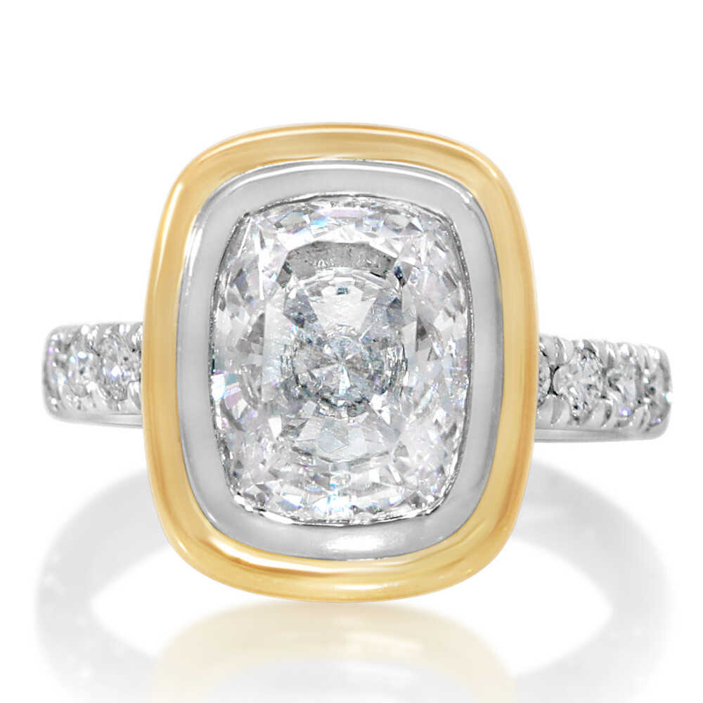 Two Tone Double Bezel Diamond Shank Engagement Ring