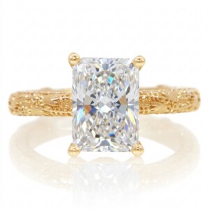 Leaf Engraving Diamond Profile Engagement Ring