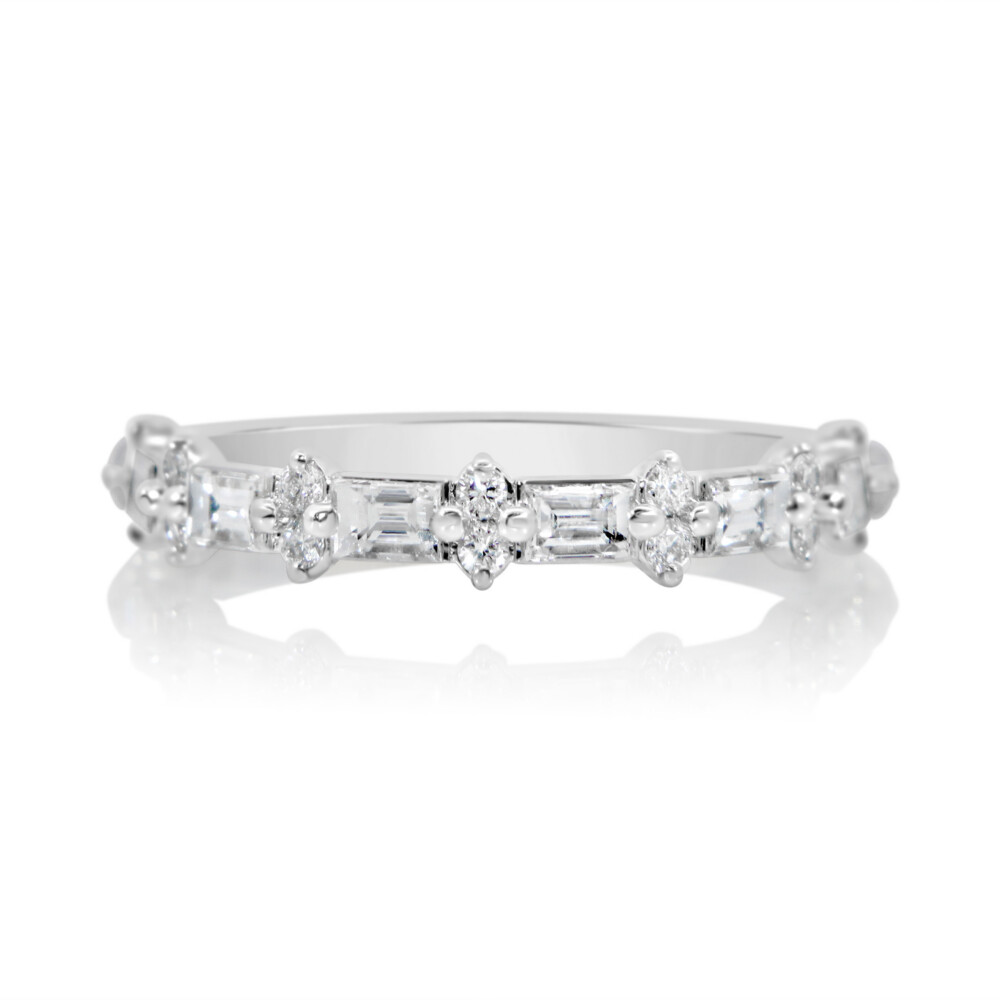 Baguette and Stacked Round Wedding Band