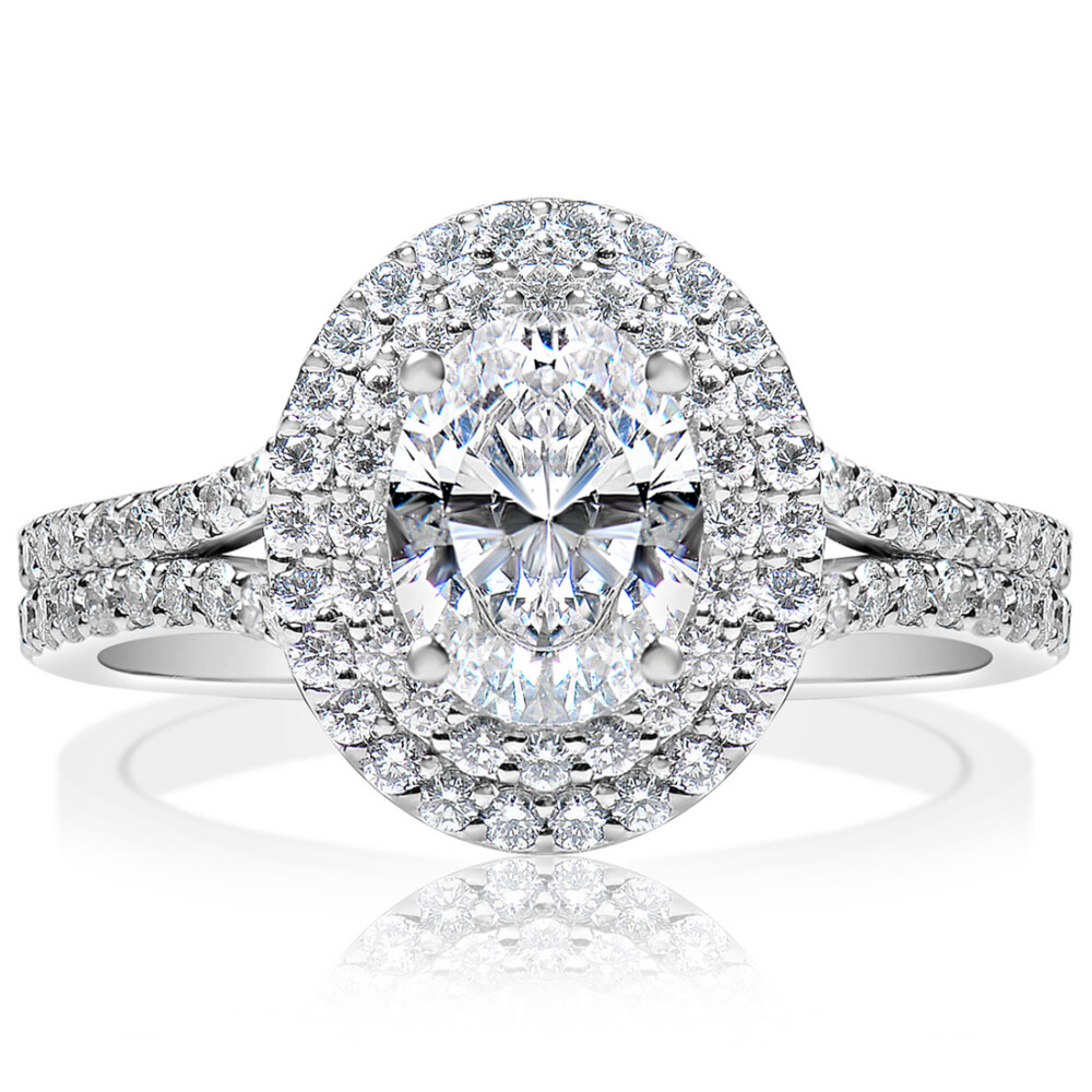 Oval Double Halo Double Band Engagement Ring