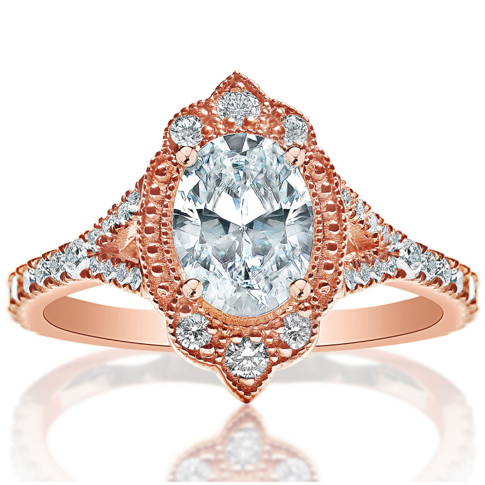 Oval Diamond Milgrain Pointed Halo Engagement Ring