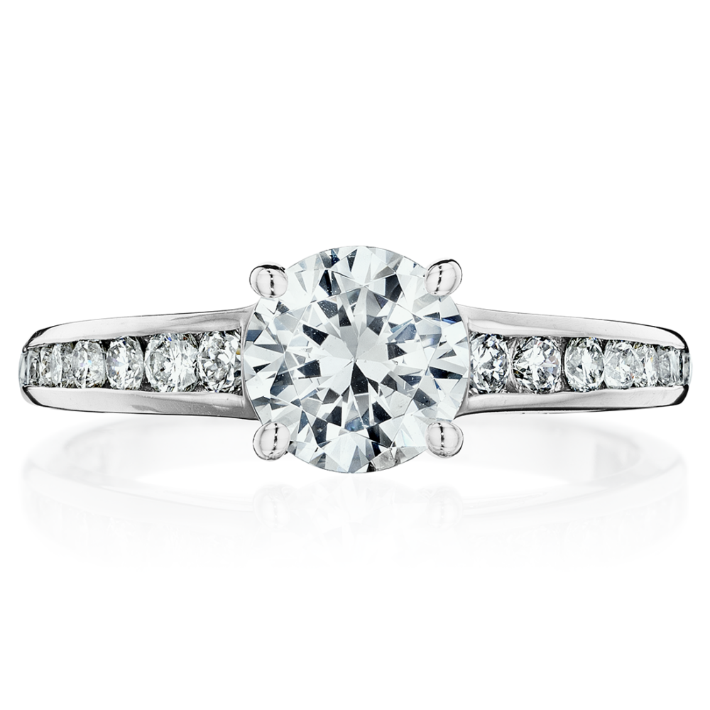 Channel Set Graduated Shank Round Diamond Engagement Ring