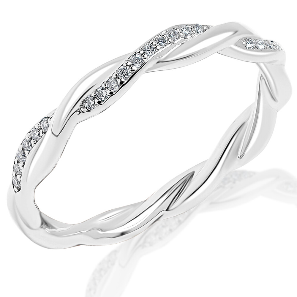 High Polish and Diamond Twist Wedding Band