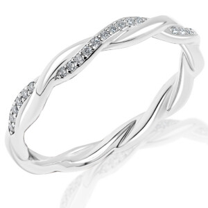 High Polish and Diamond Twist Wedding Band