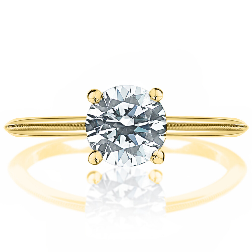 Round Solitaire Milgrain Band Engagement Ring