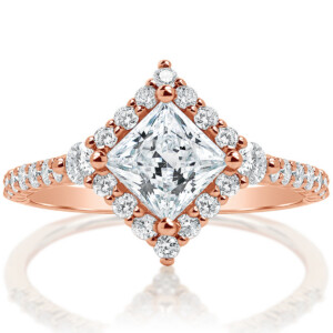Princess Halo Three Stone Shared Prong Engagement Ring