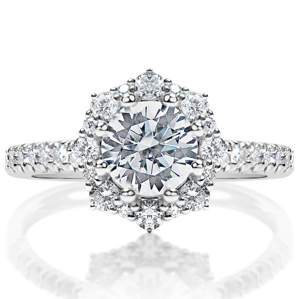 Round Diamond Eight Point Halo Engagement Ring