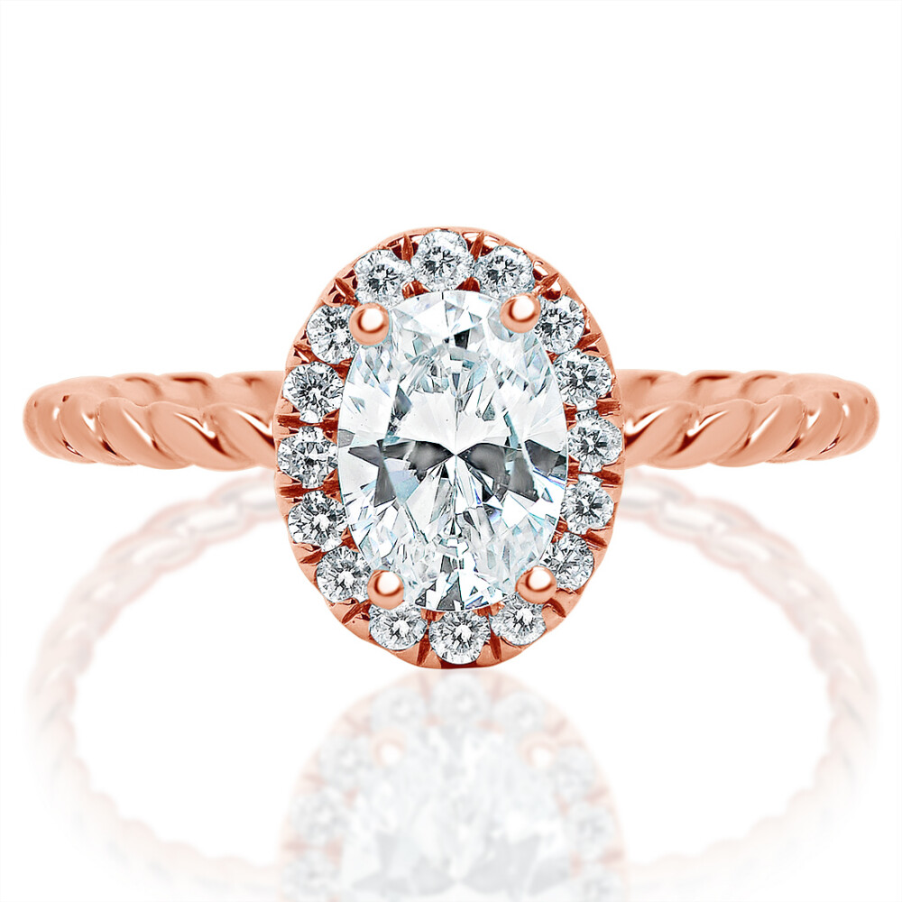 Oval Diamond Halo Rope Band Engagement Ring