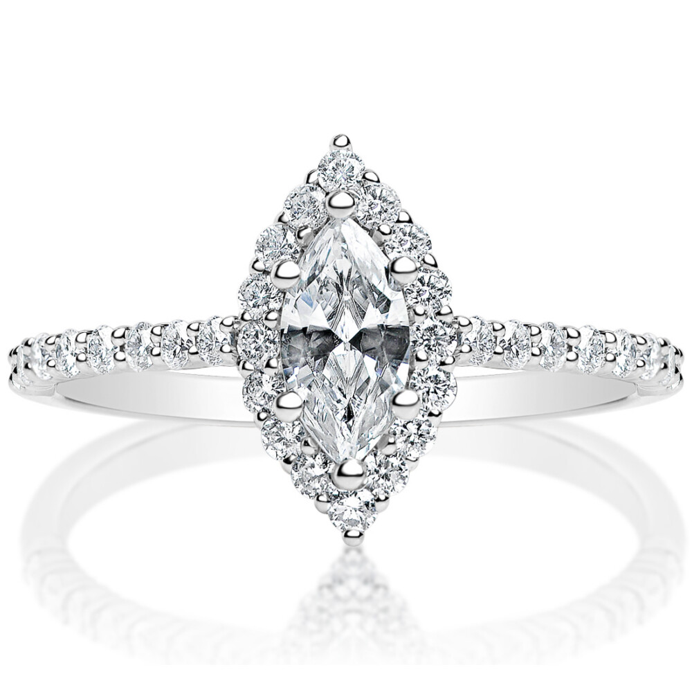 Marquise Scalloped Halo Engagement Ring
