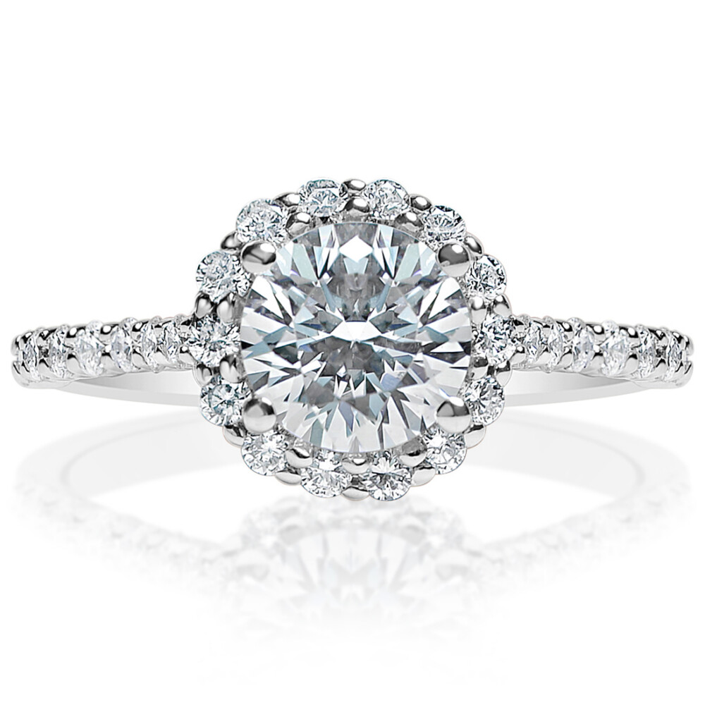 Round Scalloped Halo Engagement Ring