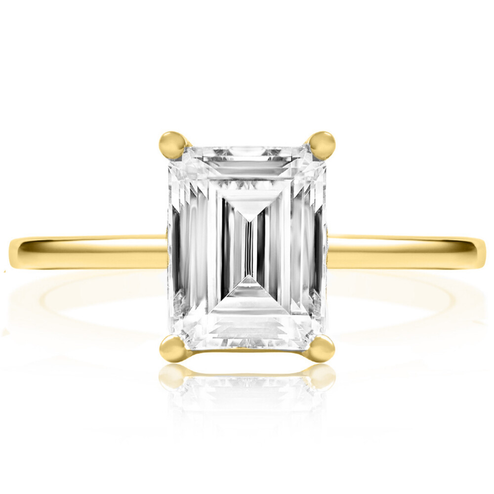 Emerald Solitaire Thin Band Engagement Ring