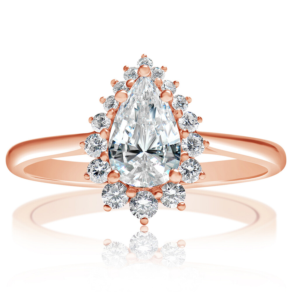 Pear Halo High Polish Band Engagement Ring