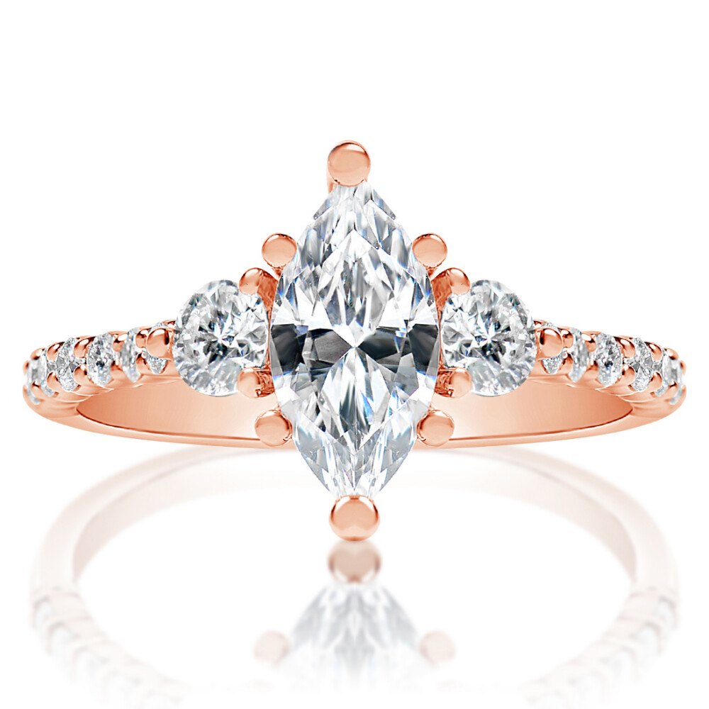 Marquise Three Stone with Studded Band Engagement Ring