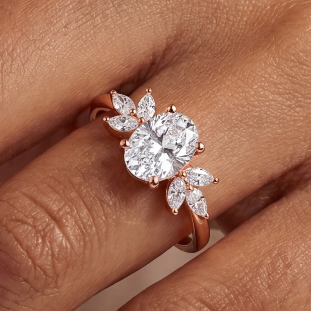 Oval Diamond Floral Cluster Engagement Ring