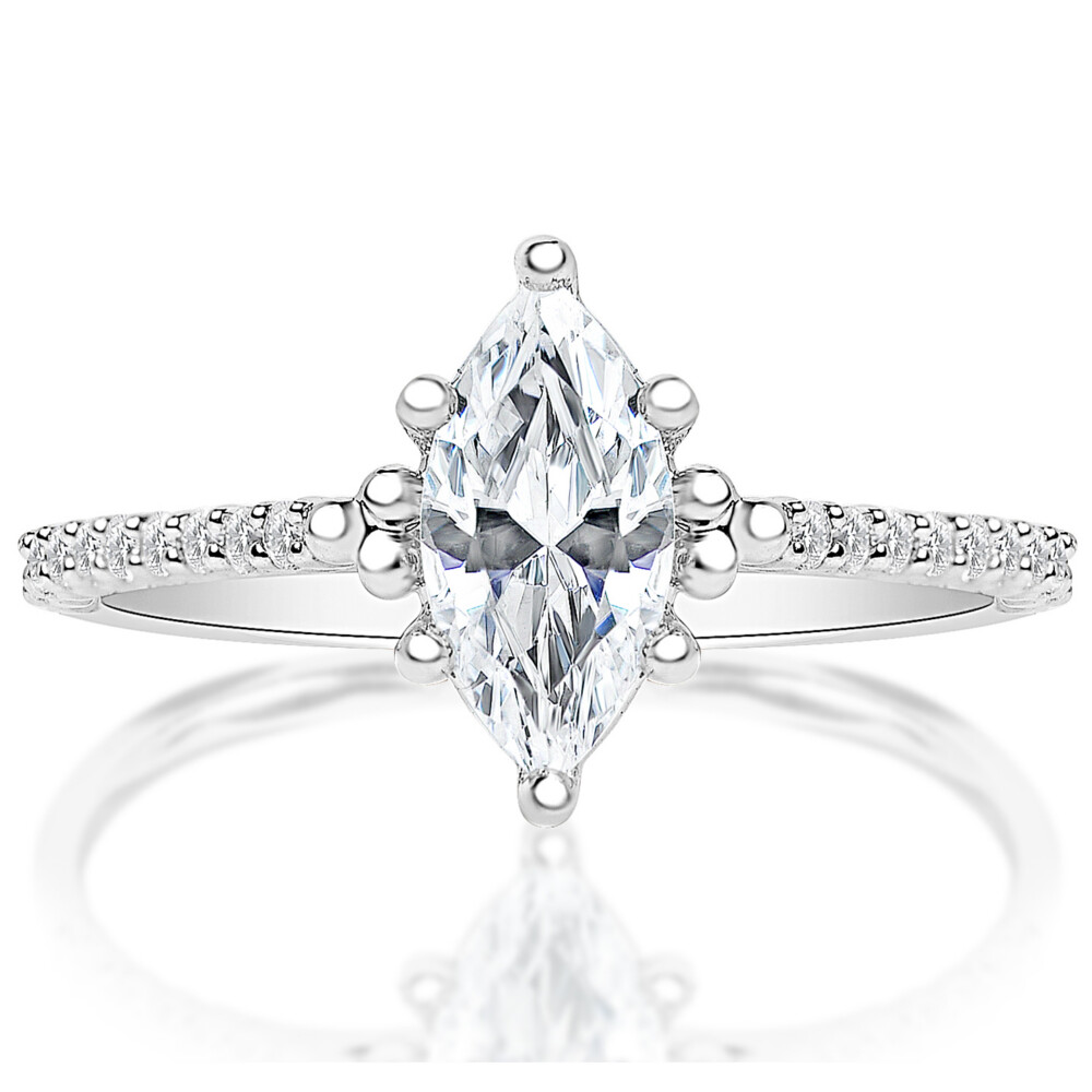 Marquise Diamond Triple Bead Engagement Ring