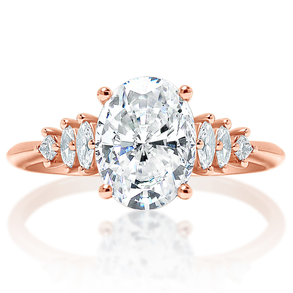 Oval Diamond Marquise and Princess Cluster Engagement Ring