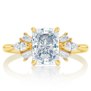 Radiant Diamond Marquise and Tapered Baguette Cluster Engagement Ring