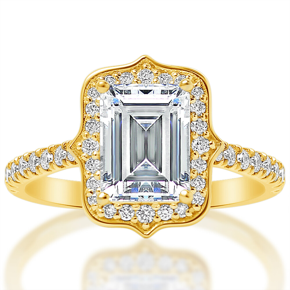 Emerald Diamond Art Deco Halo Engagement Ring