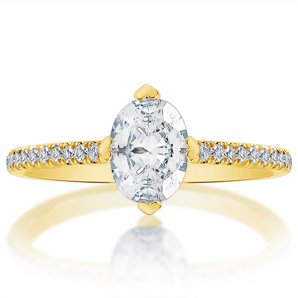 Oval Diamond Compass Set Heart Prong Engagement Ring