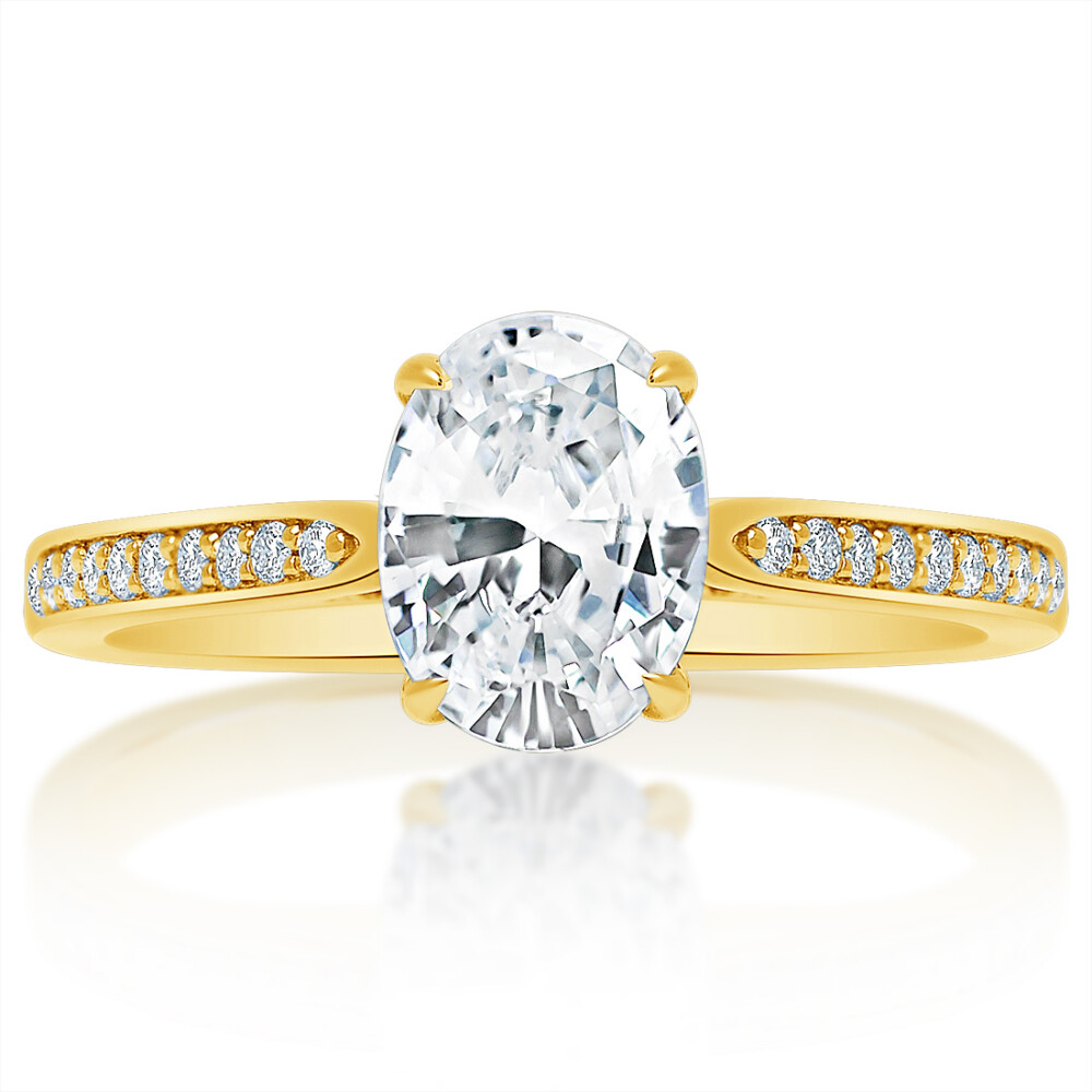 Oval Diamond Tapered Shank Diamond Rail Engagement Ring