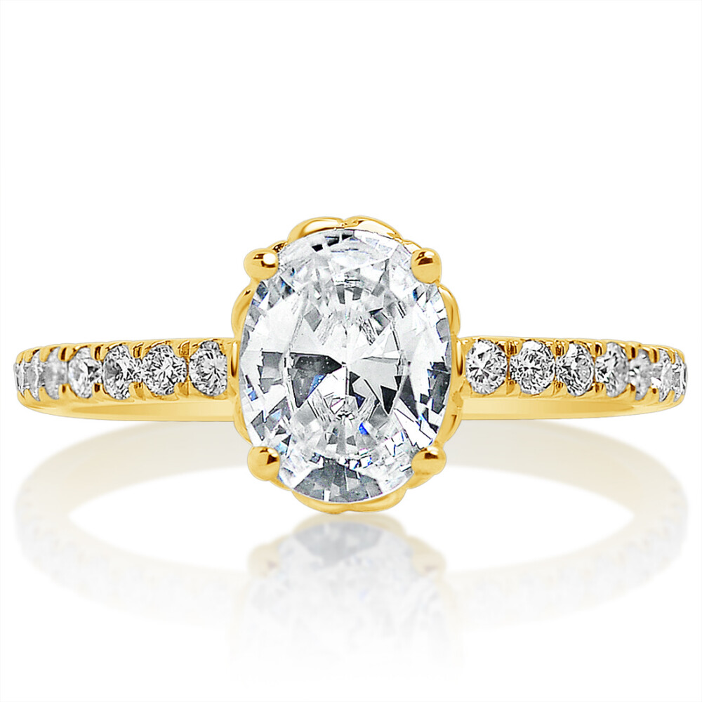 Oval Diamond Chain Design Halo Engagement Ring