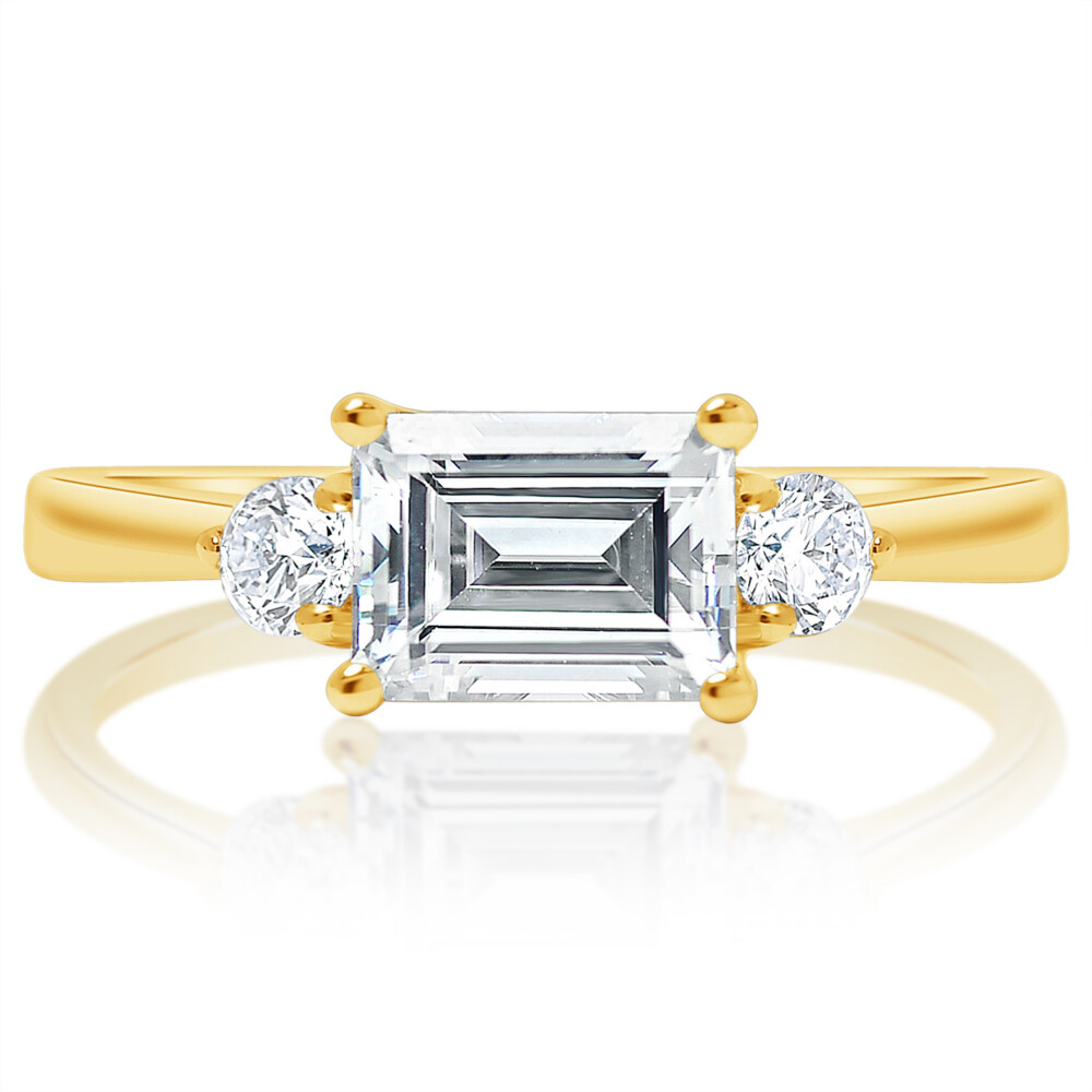 Emerald Diamond Burnished Bridge Engagement Ring