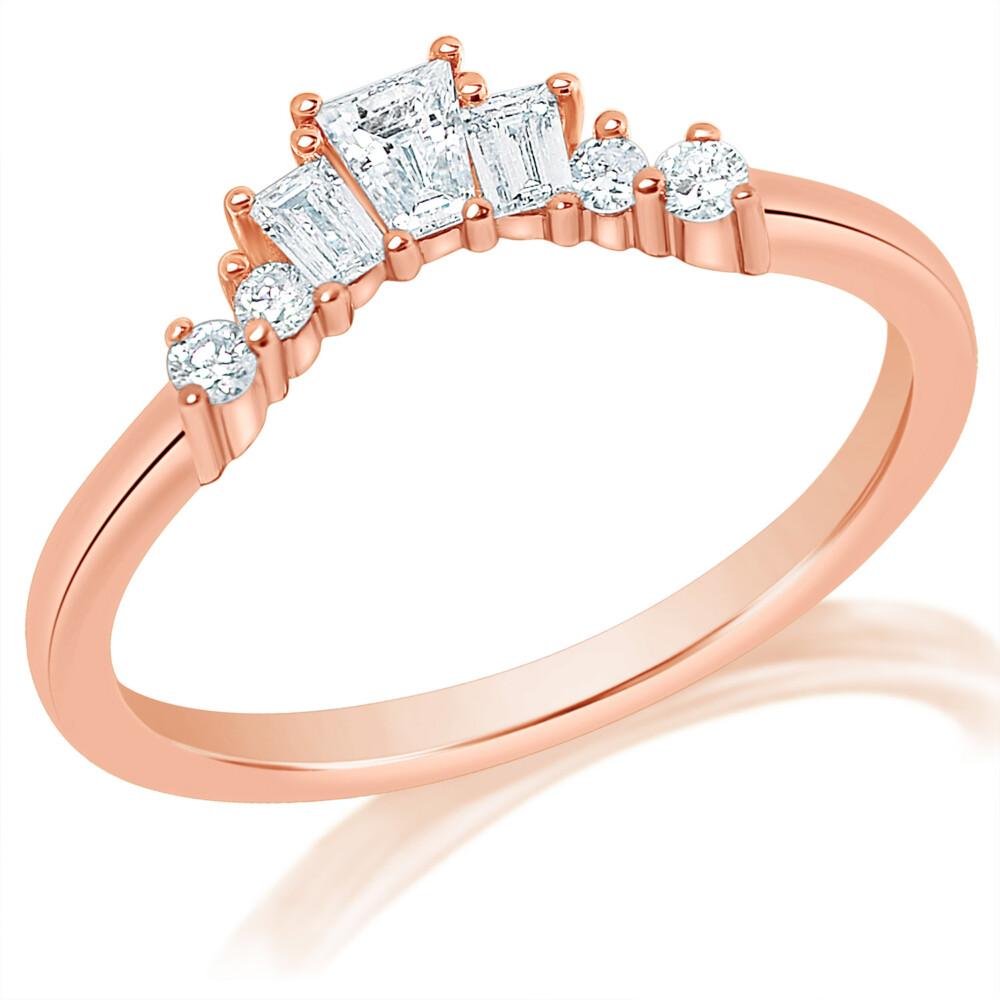 Tapered Baguette and Round Diamond Curved Band