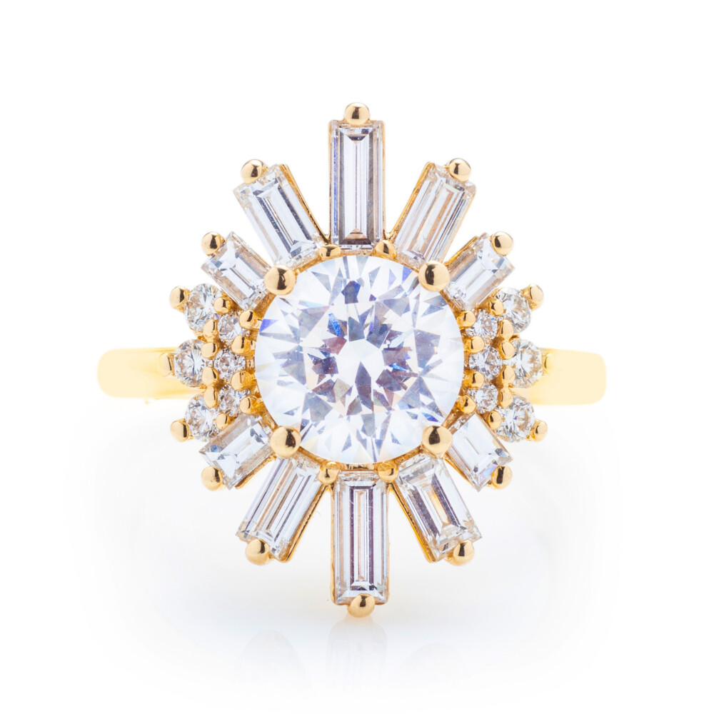 Round Diamond Sunburst Halo Ring
