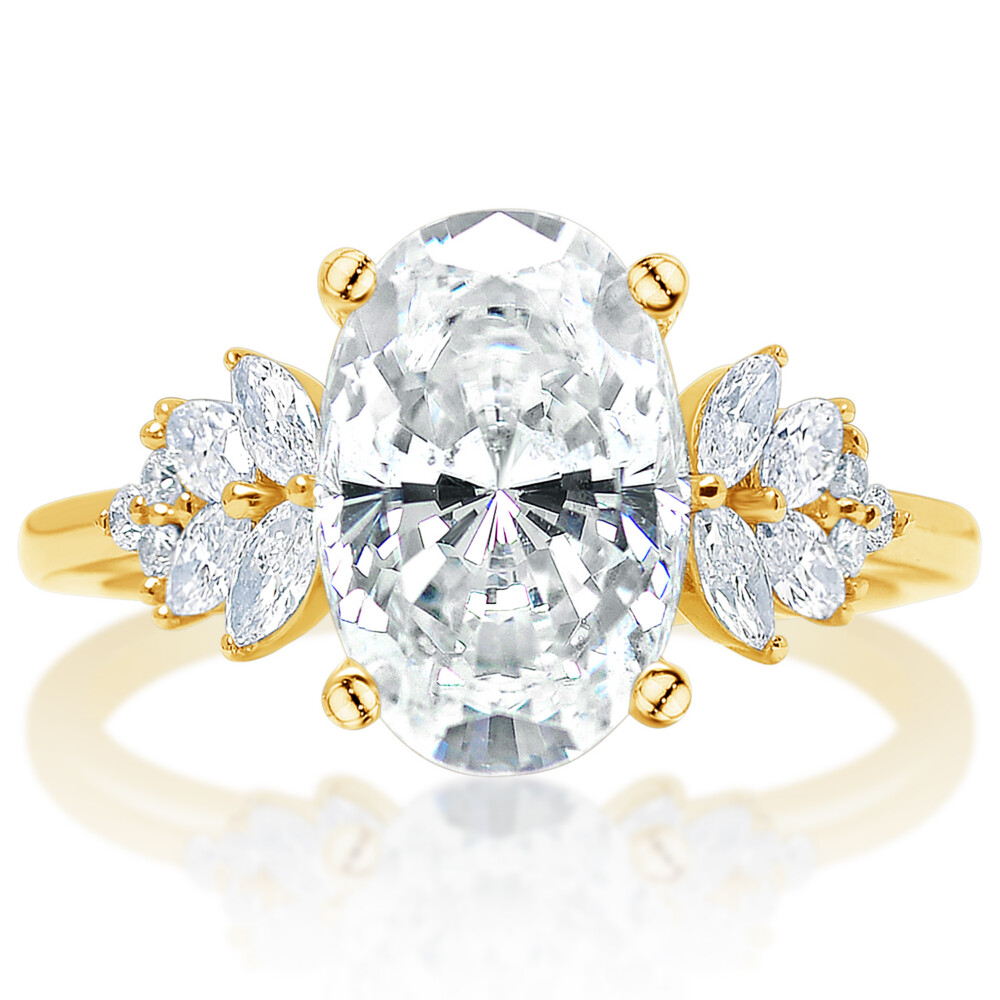 Oval Diamond Marquise and Round Cluster Engagement Ring