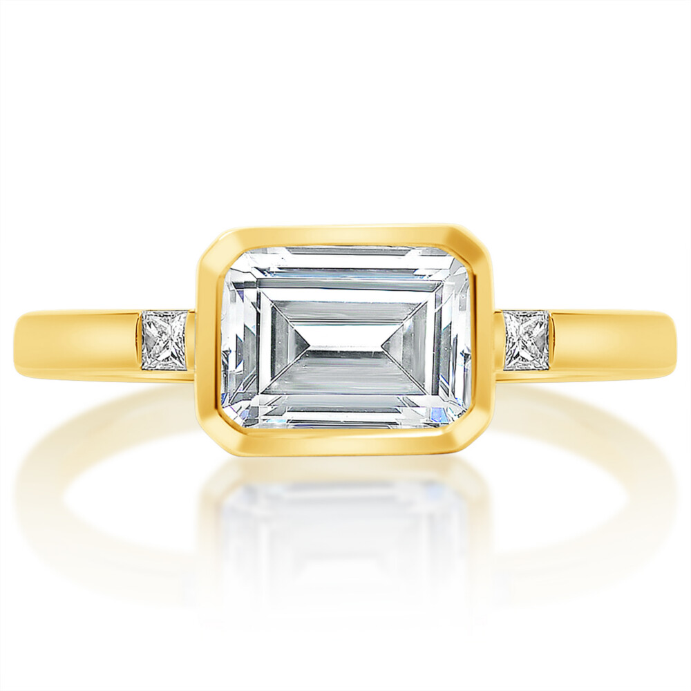 Emerald Diamond Princess Sidestone Engagement Ring