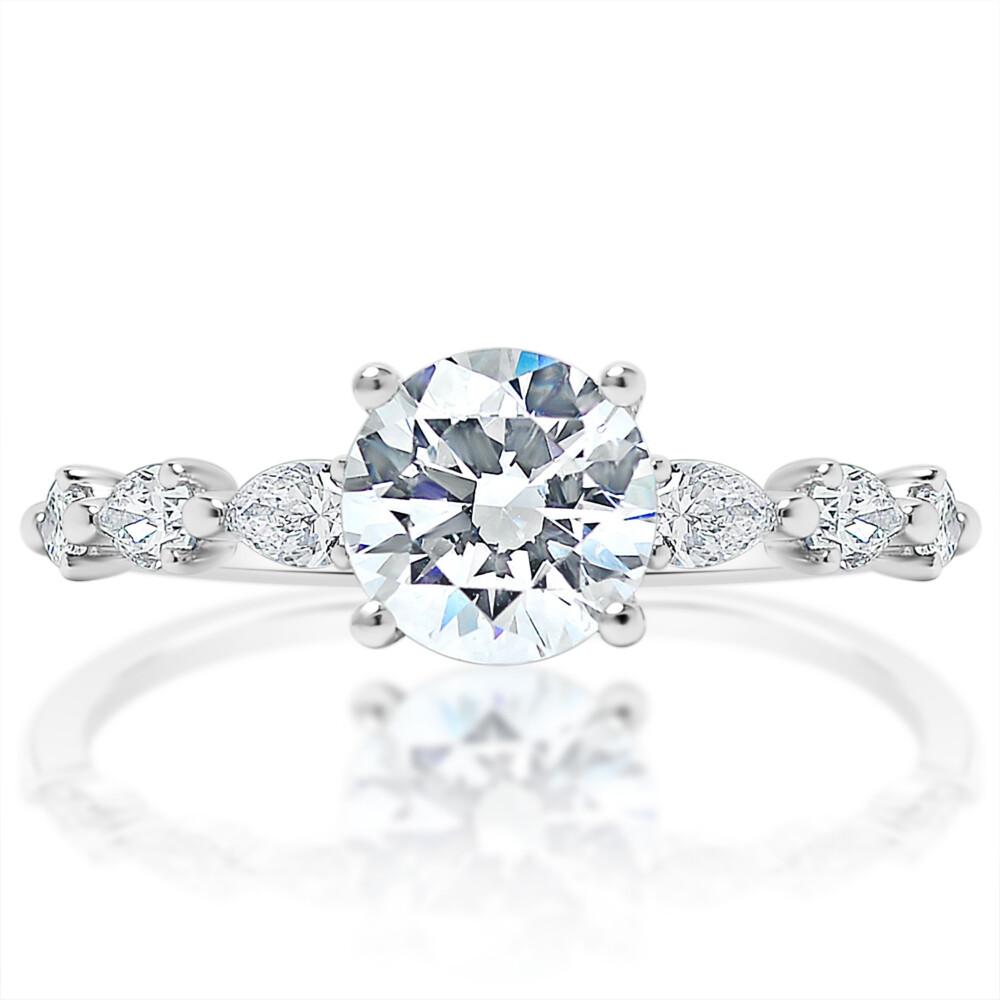 Pear Diamond Band Shared Prong Engagement Ring