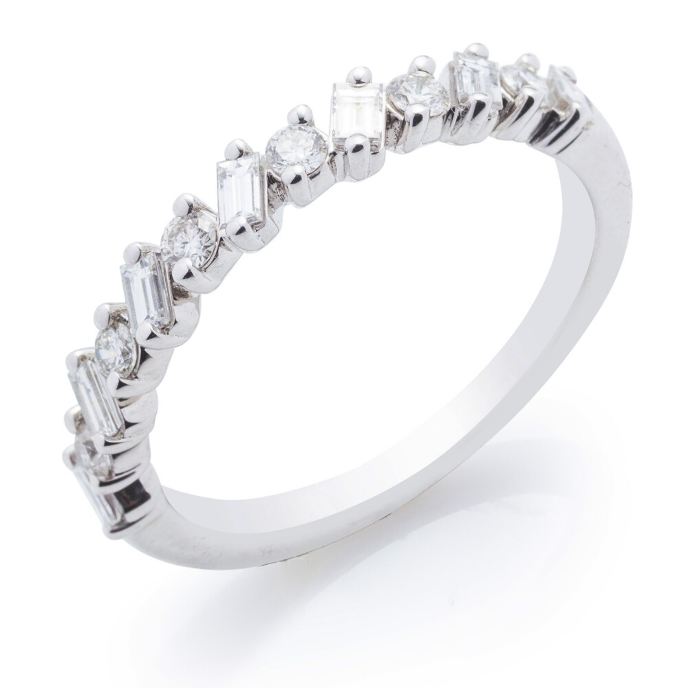 Round and Diagonal Baguette Wedding Band