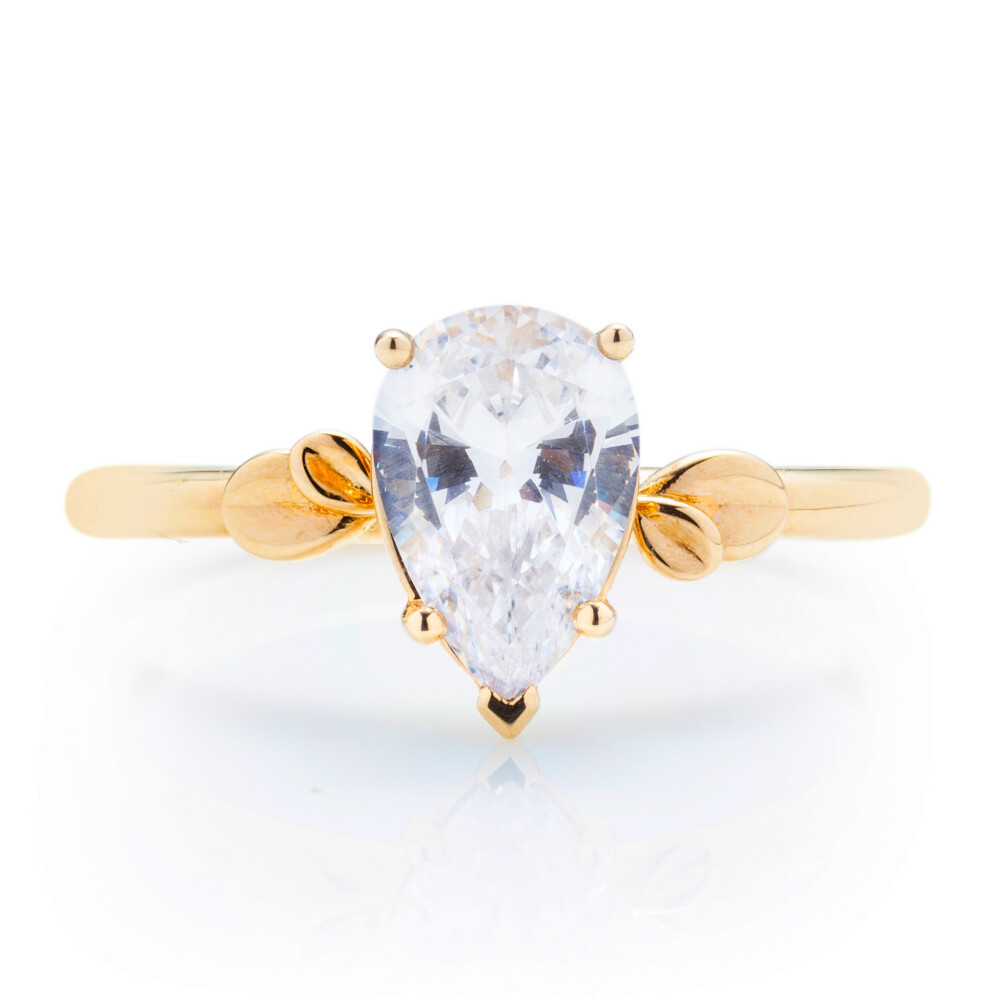 Pear Diamond Leaf Cluster Solitaire Engagement Ring