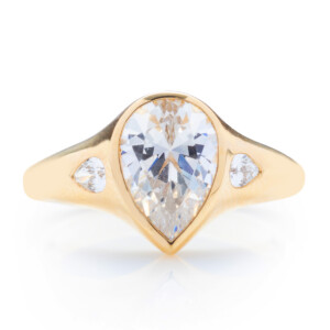 Pear Diamond Bezel Three Stone Engagement Ring