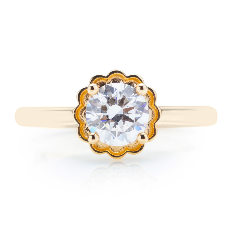 Round Diamond Floral Halo Solitaire Engagement Ring