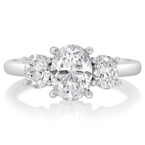 Oval Three Stone Hidden Halo Engagement Ring