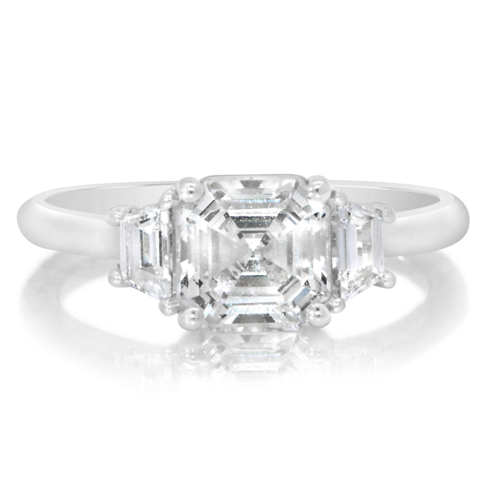 Asscher and Trapezoid Three Stone Engagement Ring