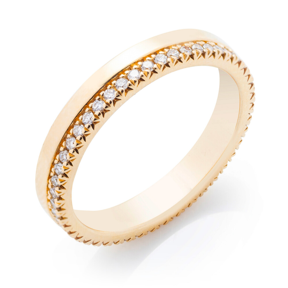 Thin Solid Metal and Diamond Wedding Band