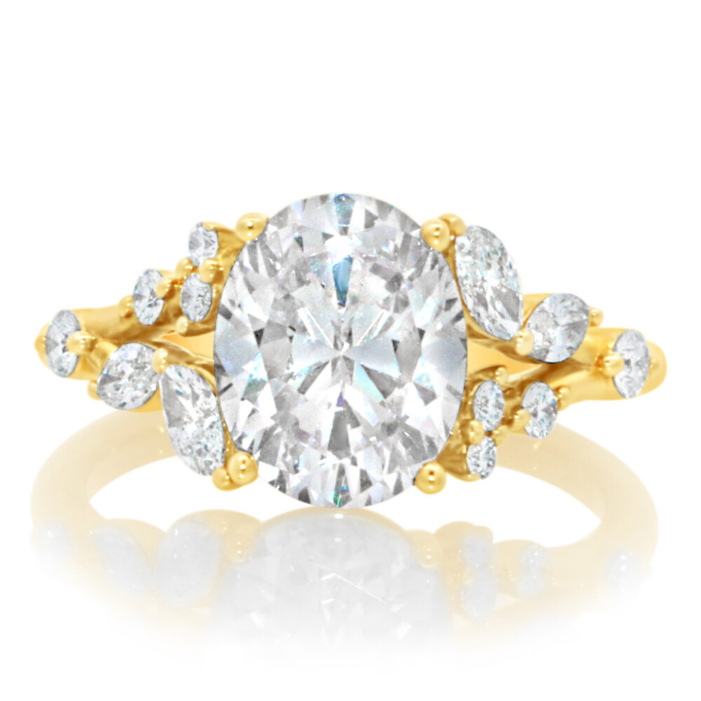 Marquise and Round Asymmetrical Split Shank Cluster Engagement Ring