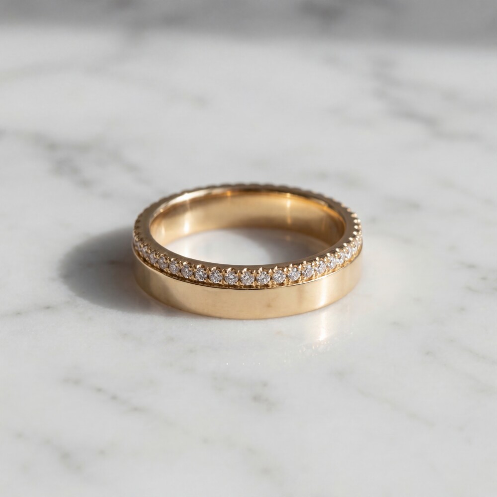 Wide Solid Metal and Diamond Wedding Band